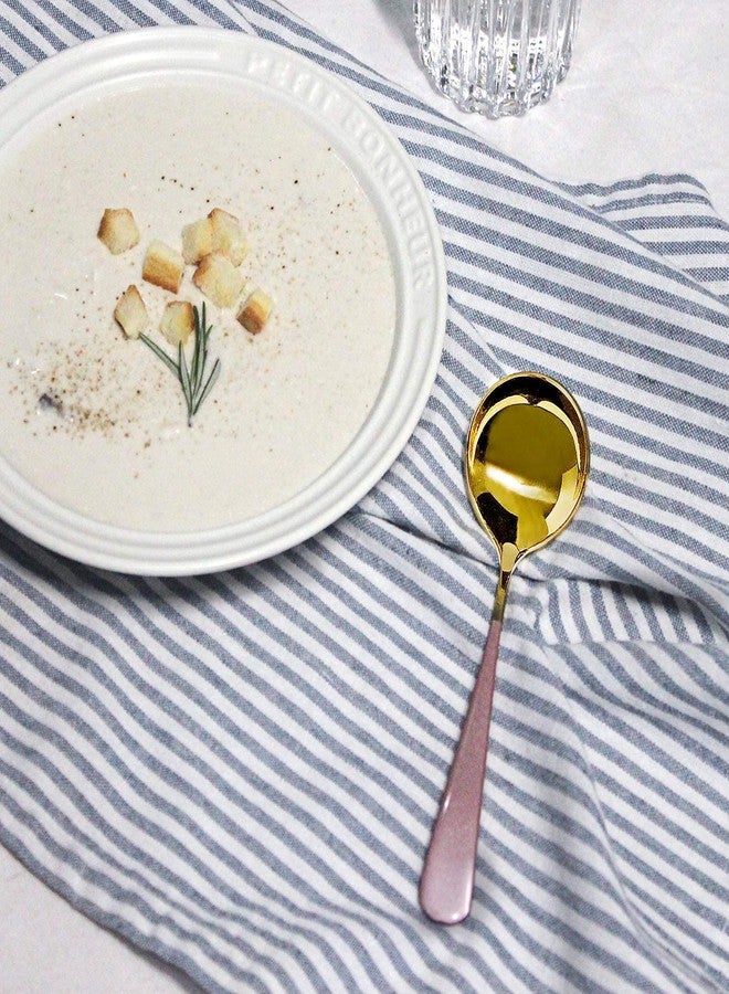 Mockery Soup Spoons, Stainless Steel Gold Colorful Round Head Table Spoons for Soup, 5 Piece Soup Spoons Set for Dinner Soup Cereal Dessert Fruit Dishwasher Safe - Image 3